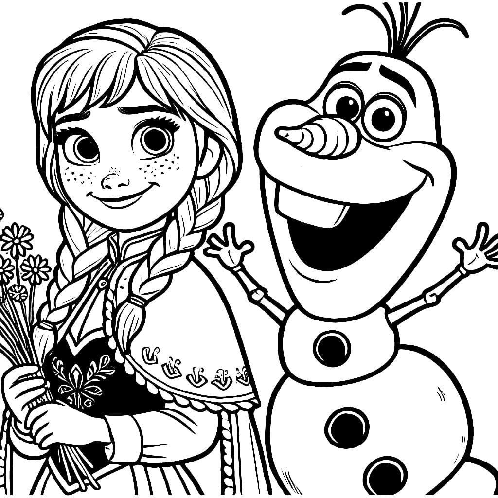 Anna memegang bunga dan Olaf