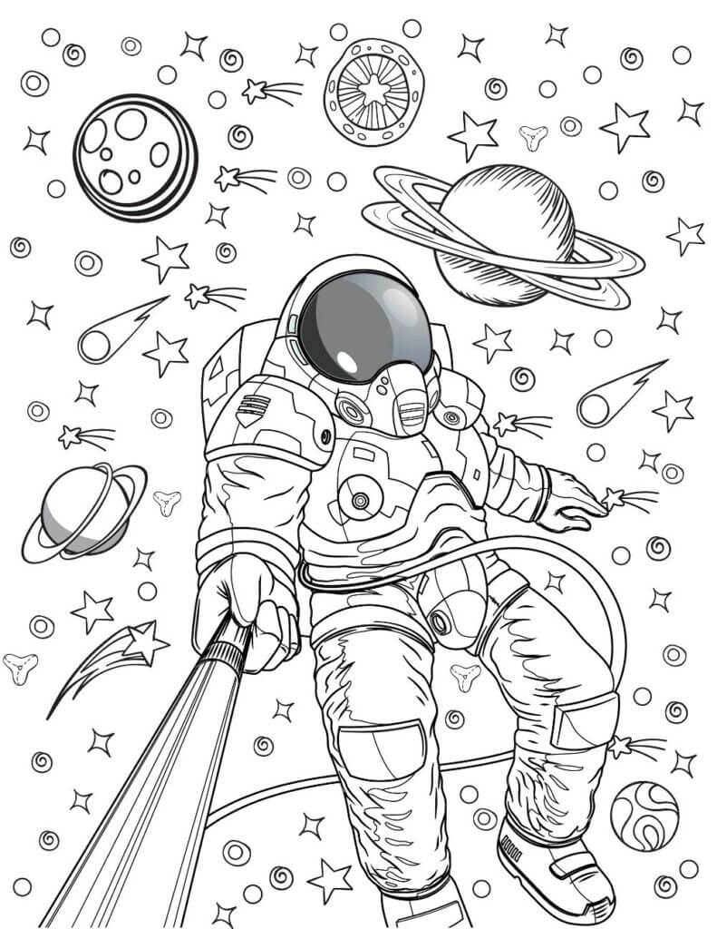 Mewarnai Gambar: Astronot dan Latar Belakang Indah – Mewarnai.Net