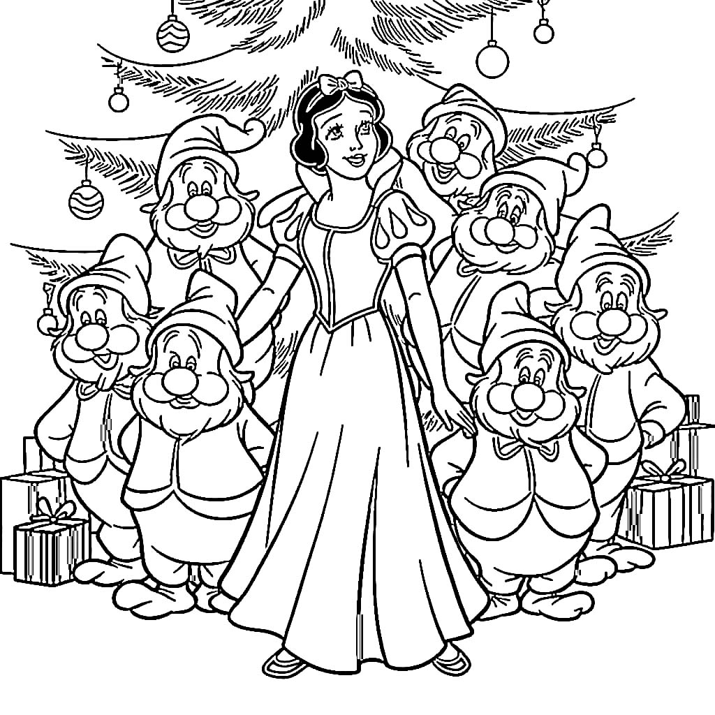Putri Salju dengan pohon Natal