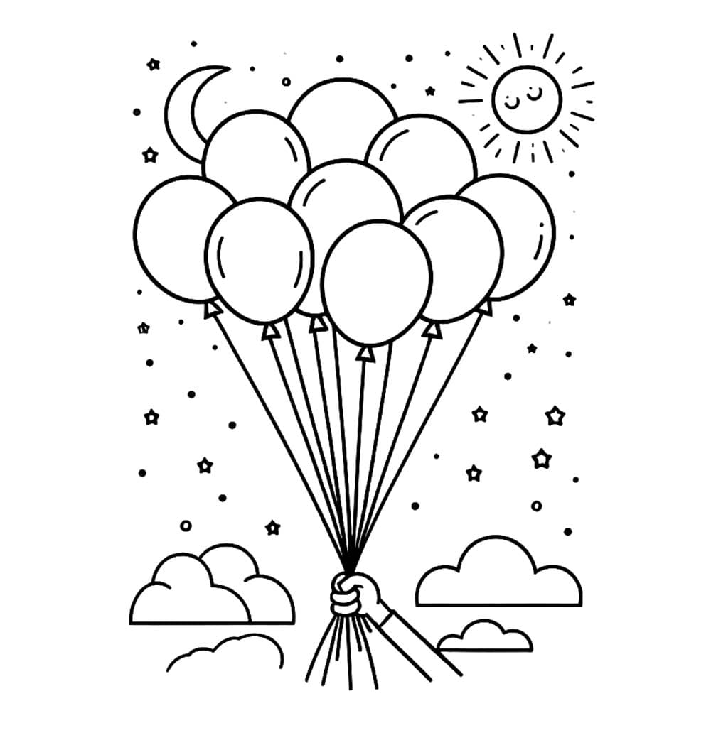 Balon dengan matahari dan bulan