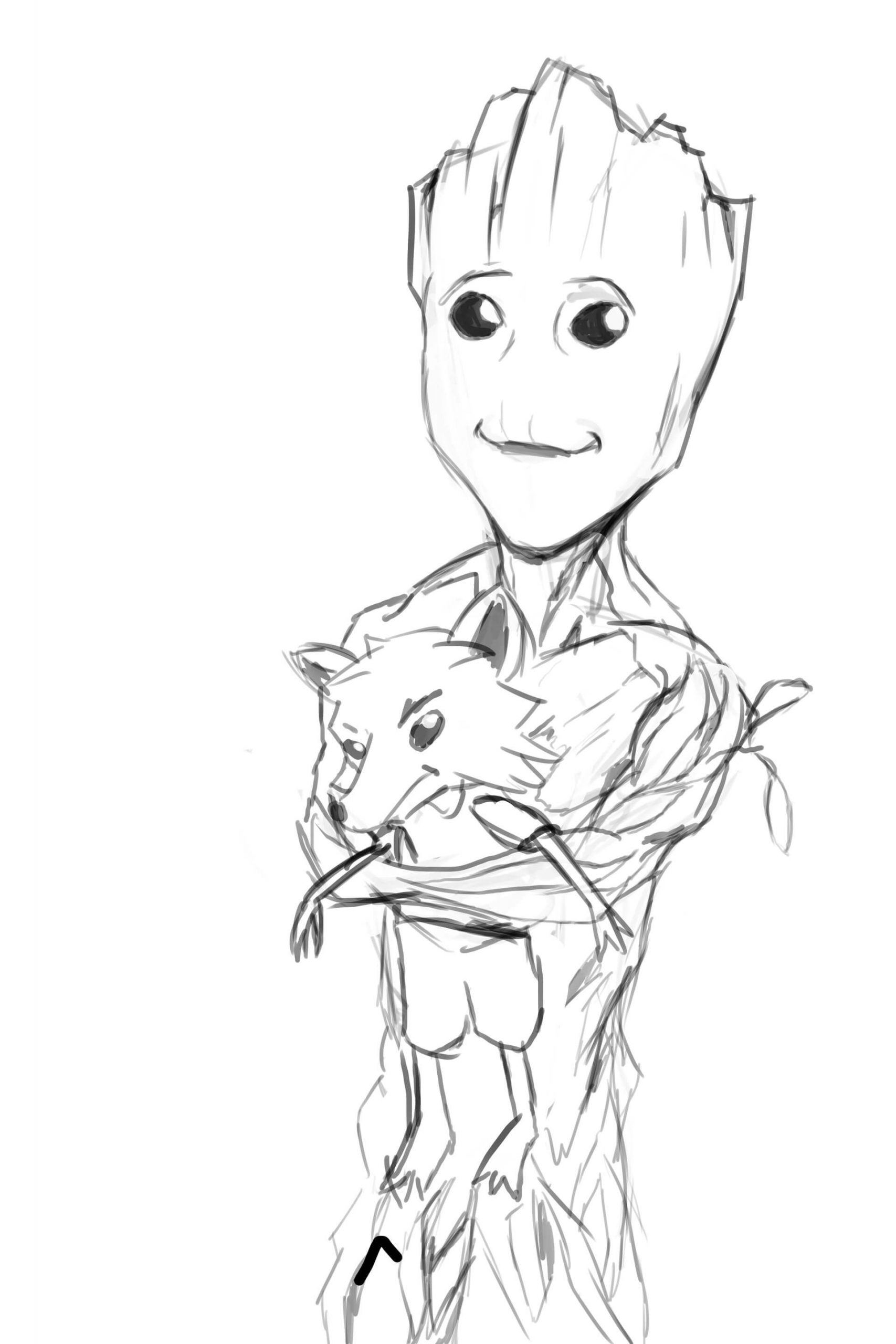 Menggambar Groot Memegang Rubah