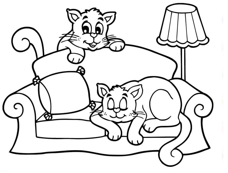 Dua Kucing Berbaring di Sofa