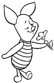 Menggambar Piglet Memegang Bunga