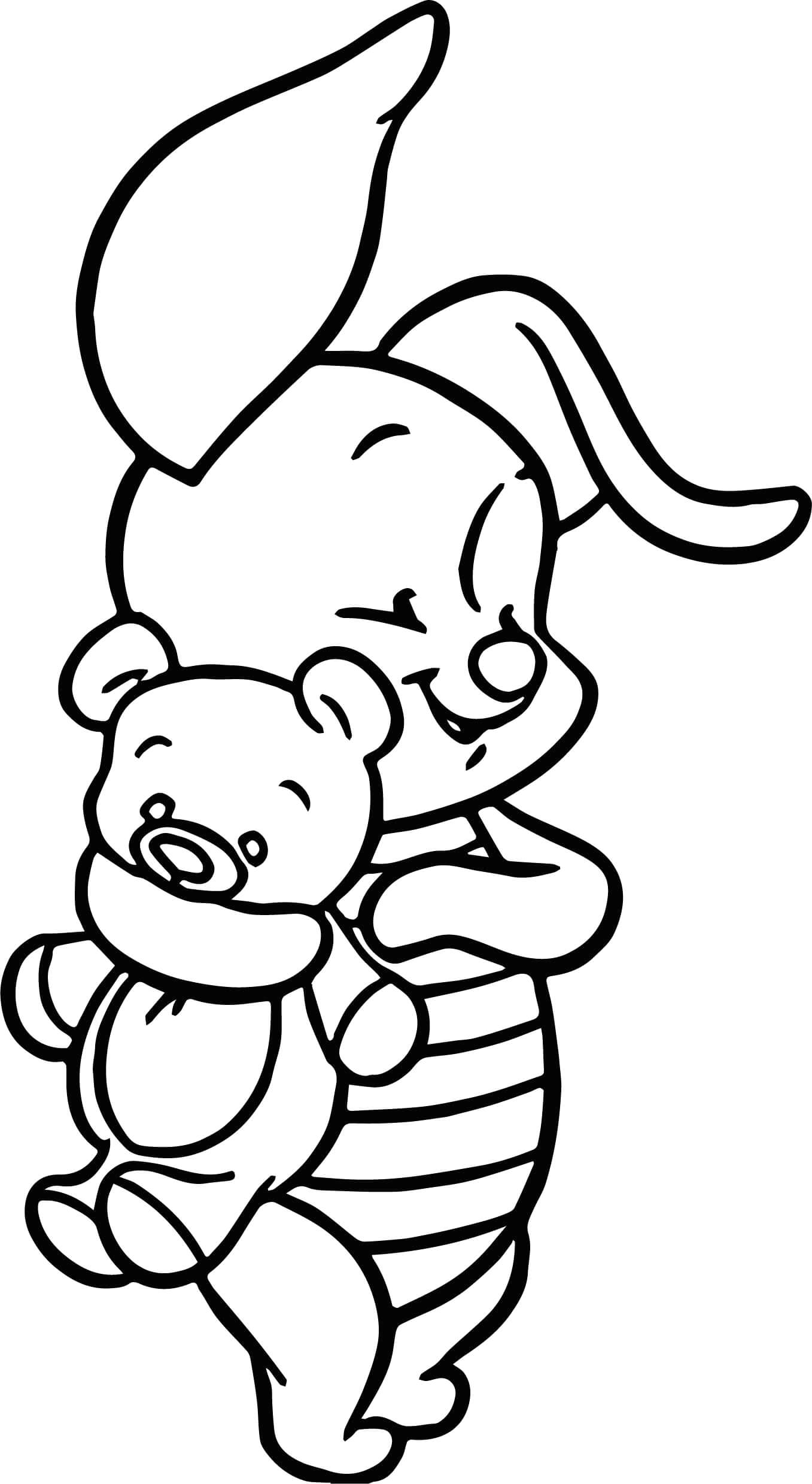Piglet Memegang Boneka Beruang