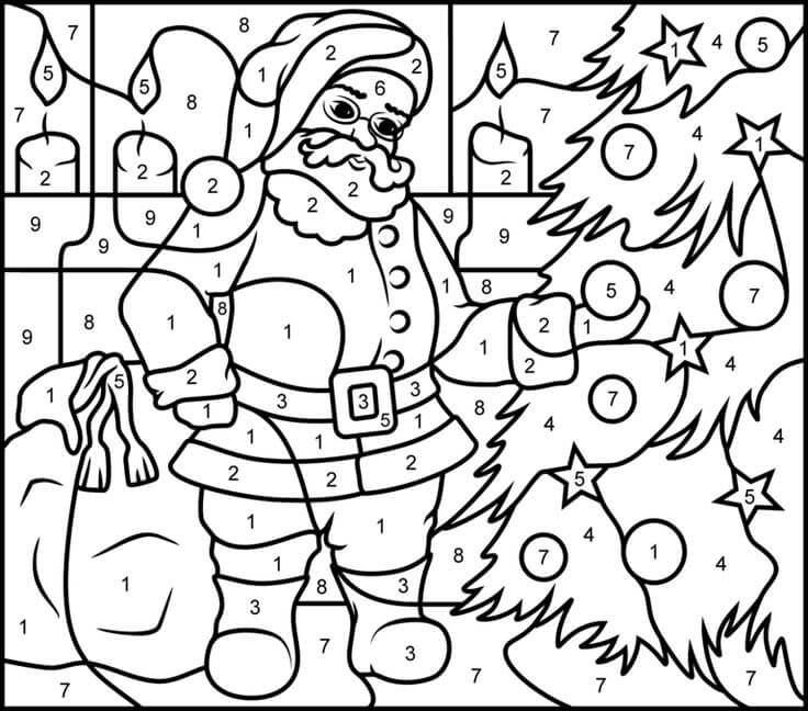 Warna Santa Claus dan Pohon Pinus Dengan Angka