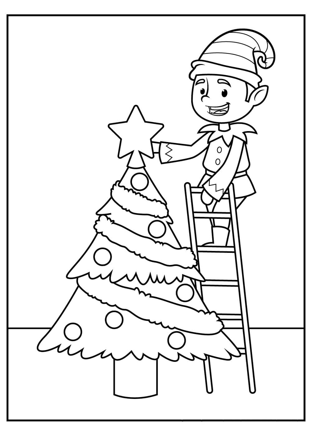 Elf yang Menyenangkan dengan Pohon Natal