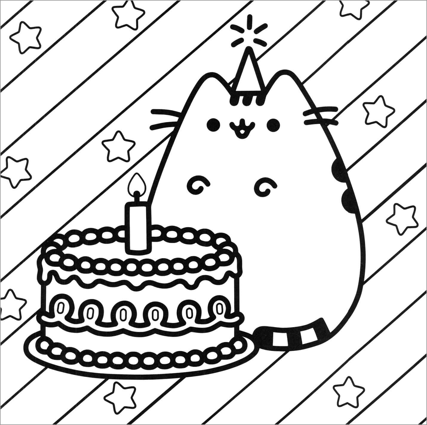 Pusheen dengan Kue Ulang Tahun