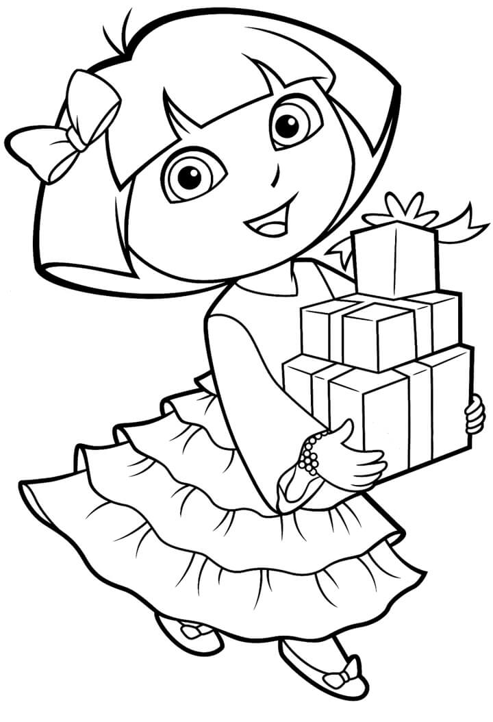 Dora memegang Kotak Hadiah