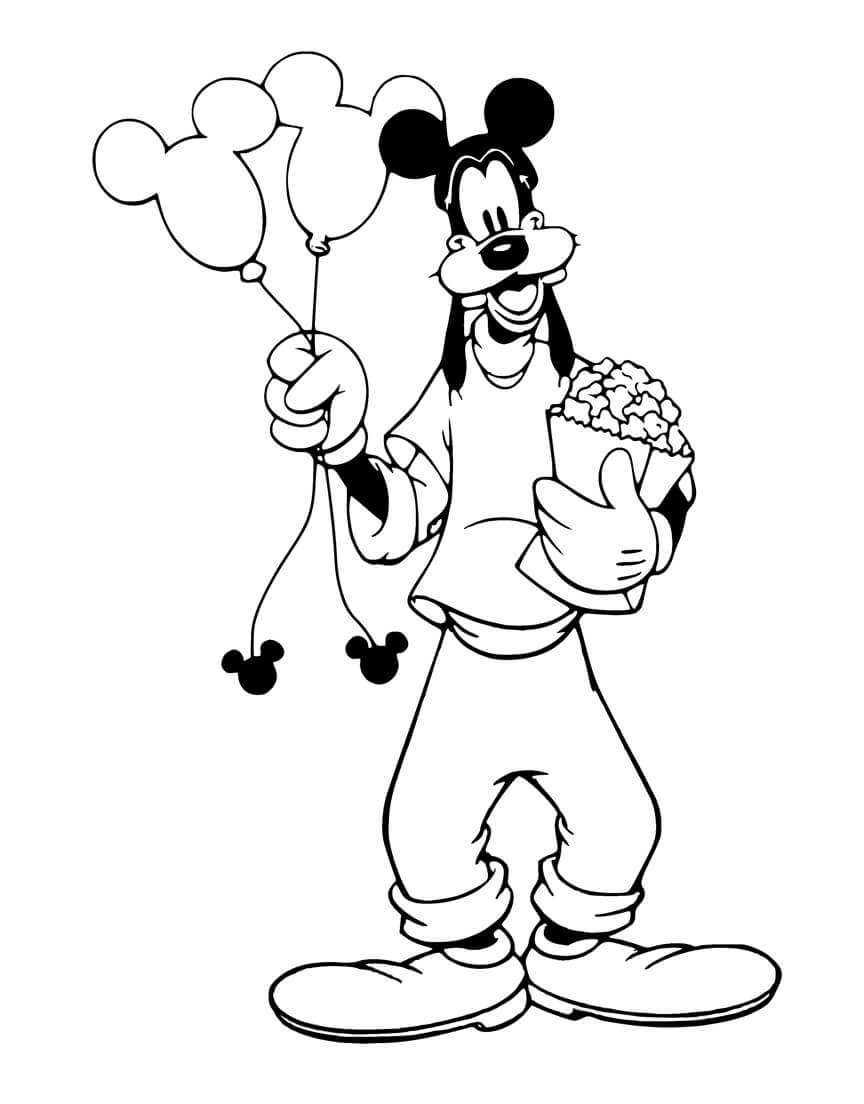 Goofy memegang Balon dan Popcorn