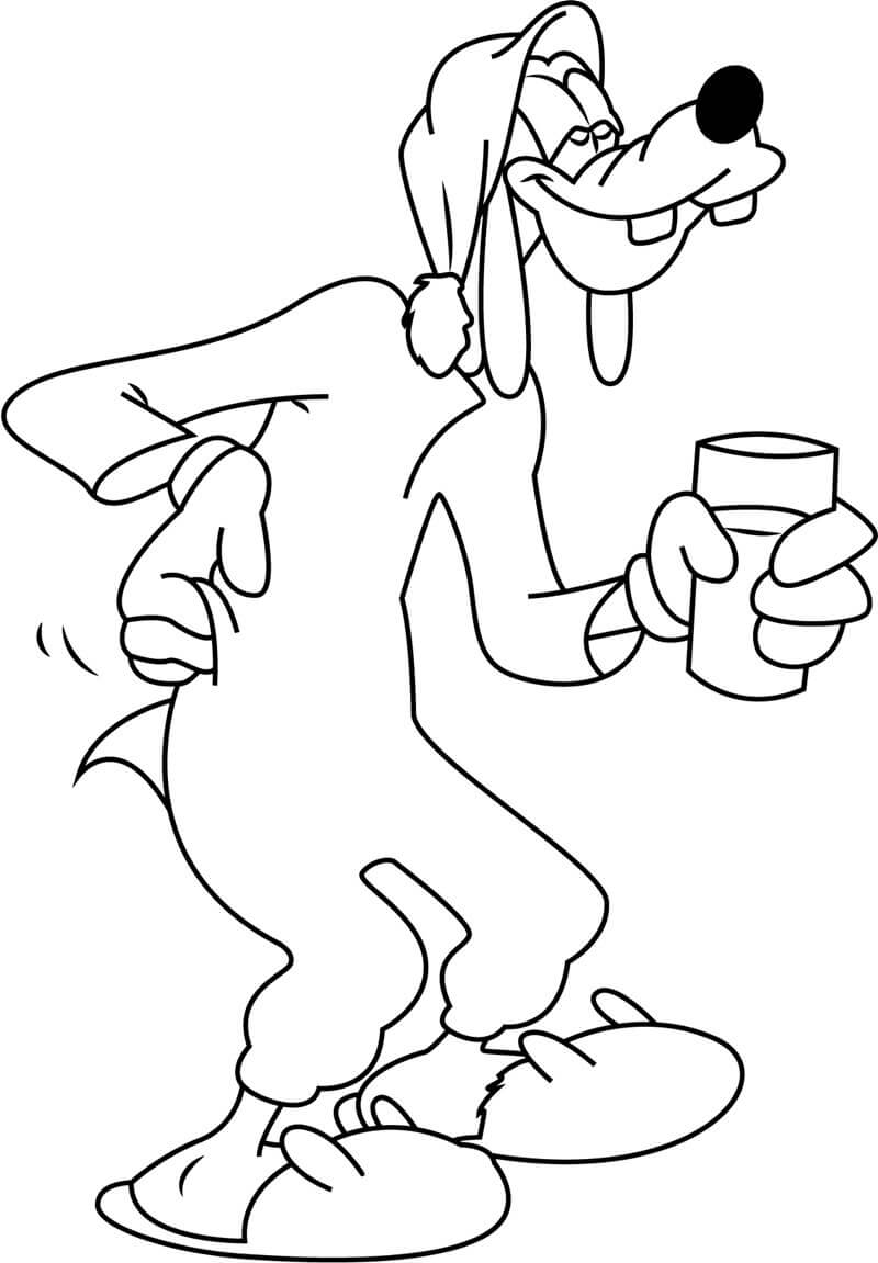 Goofy memegang Segelas Air di Waktu Tidur