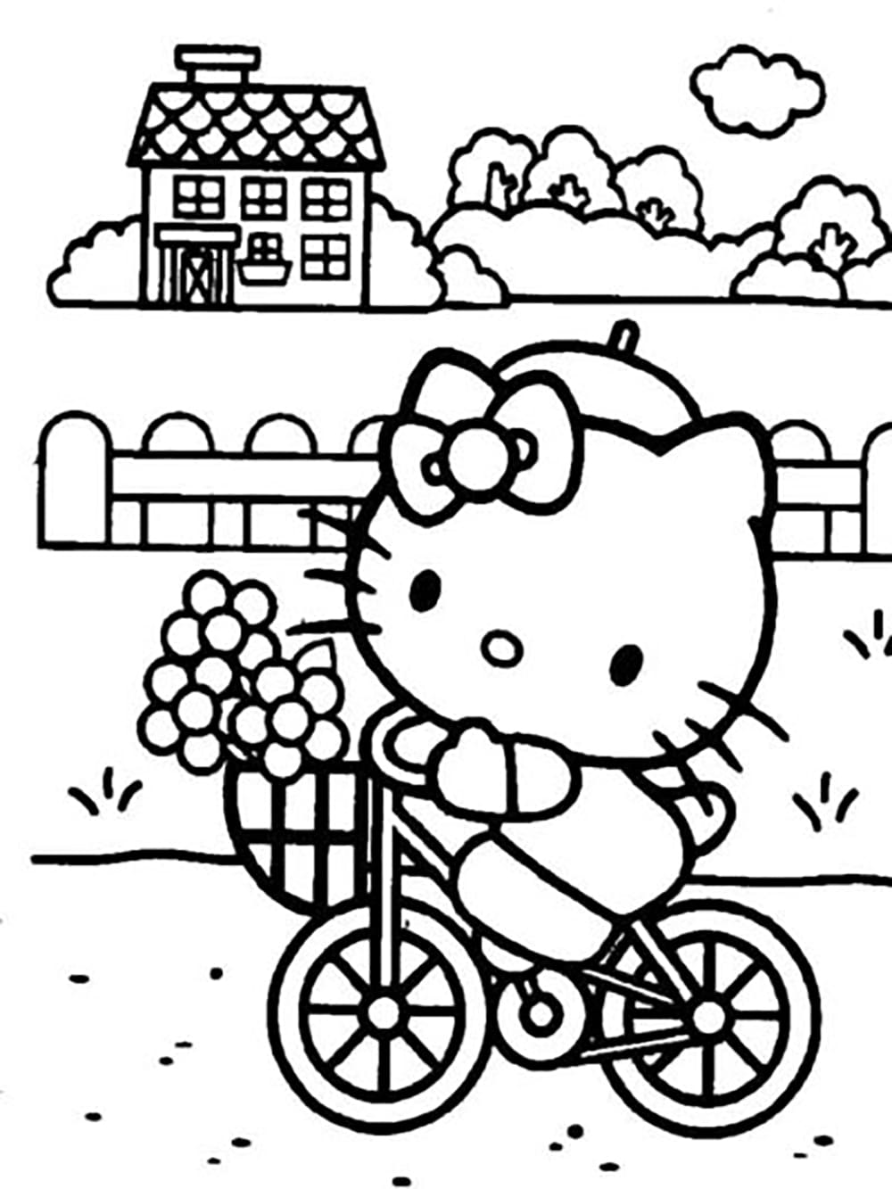 Hello Kitty mengendarai sepeda