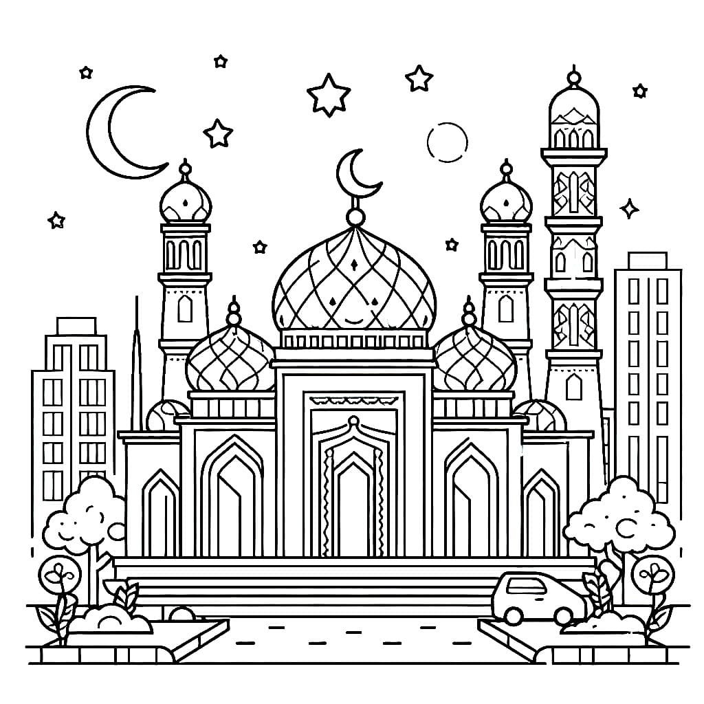 Masjid yang indah di malam hari