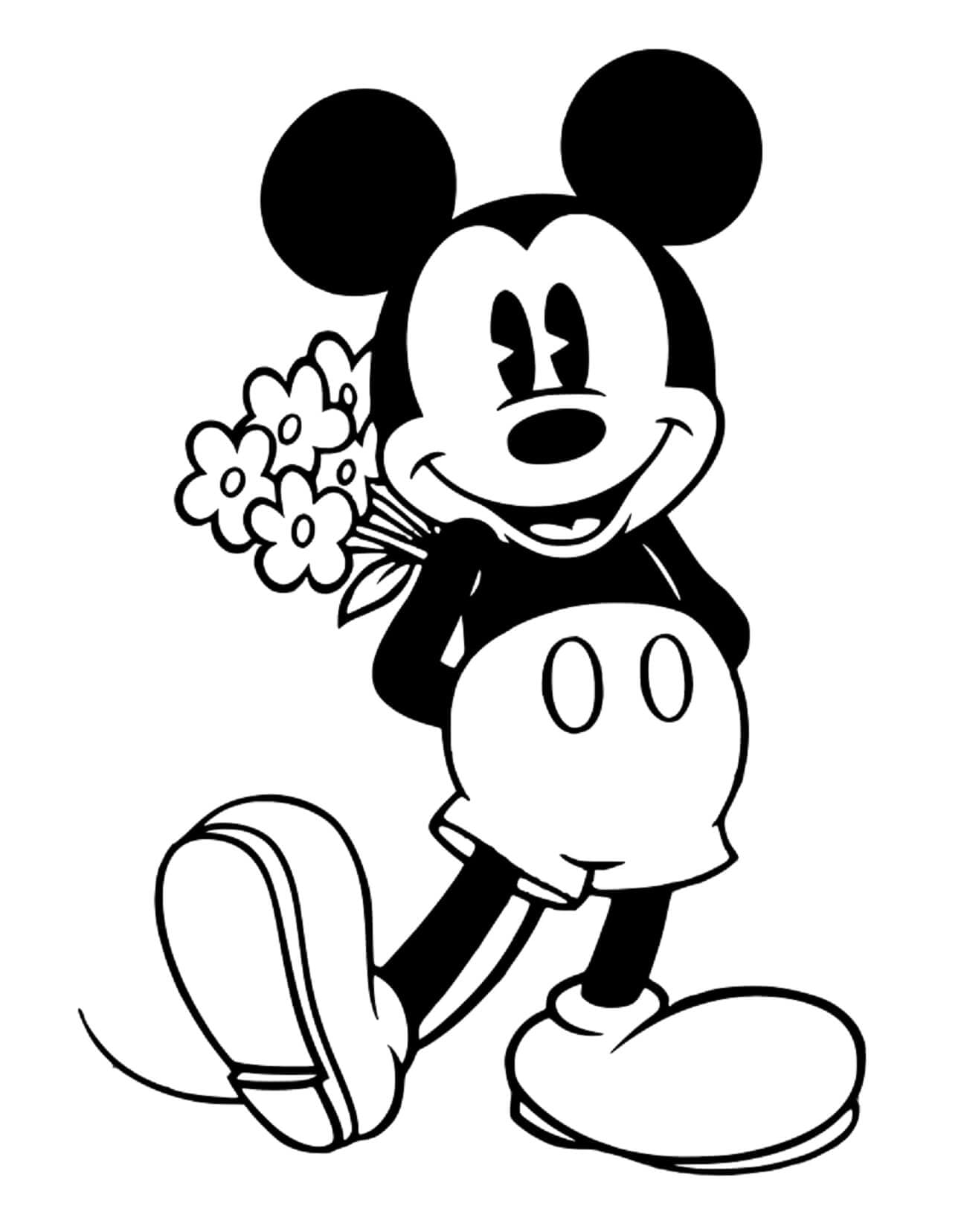Mickey Dengan Senang Hati Memegang Buket Bunga