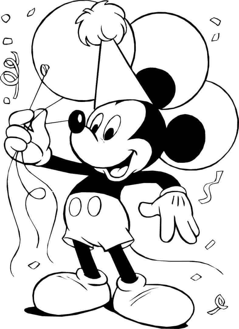 Mewarnai Gambar: Mickey Mouse di Pesta Ulang Tahun – Mewarnai.Net