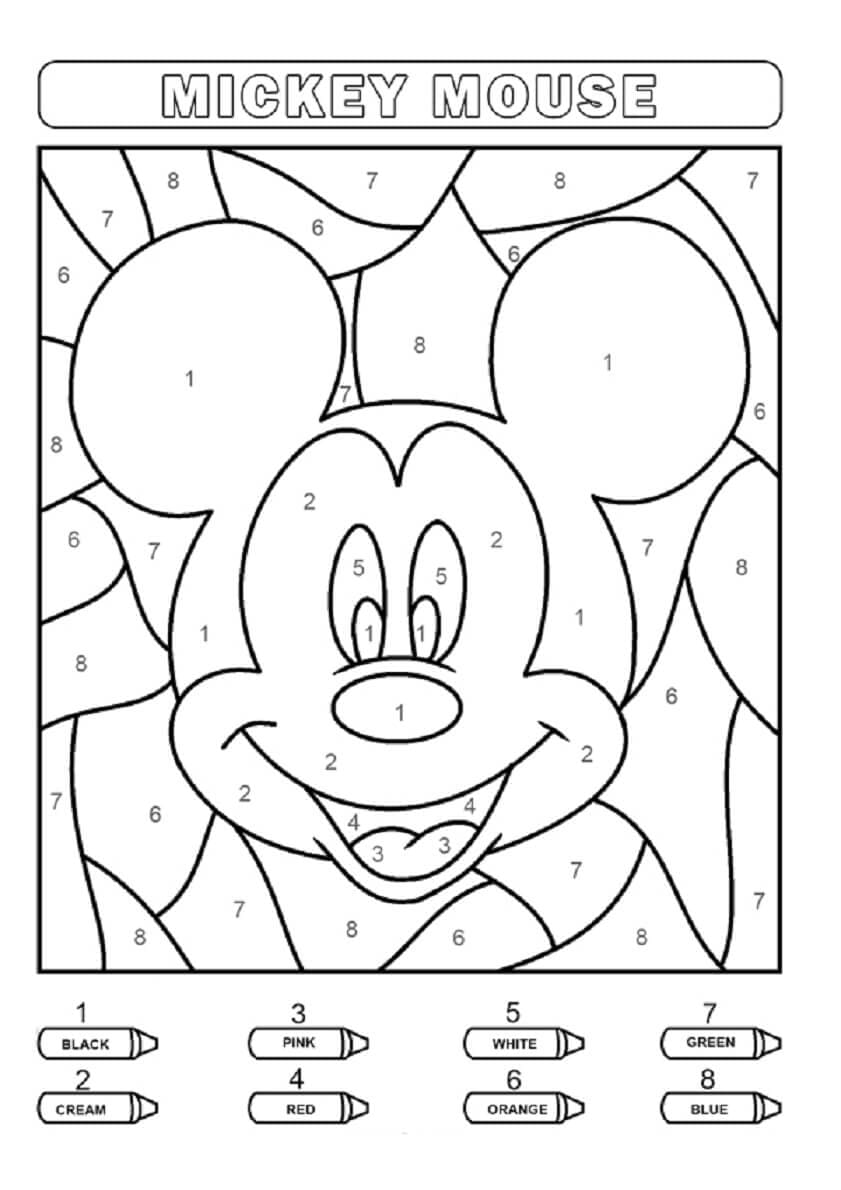 Warna Potret Mickey Mouse dengan Angka