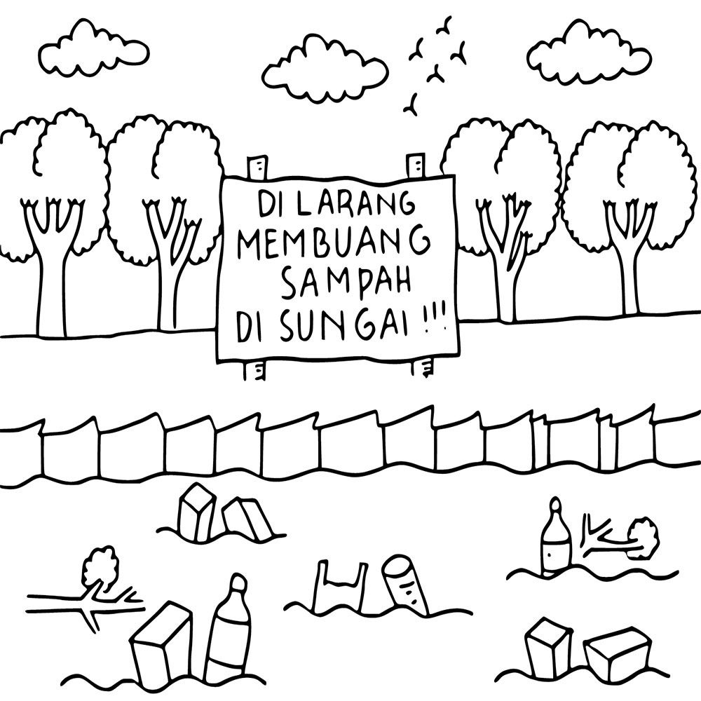 Poster jangan membuang sampah ke sungai