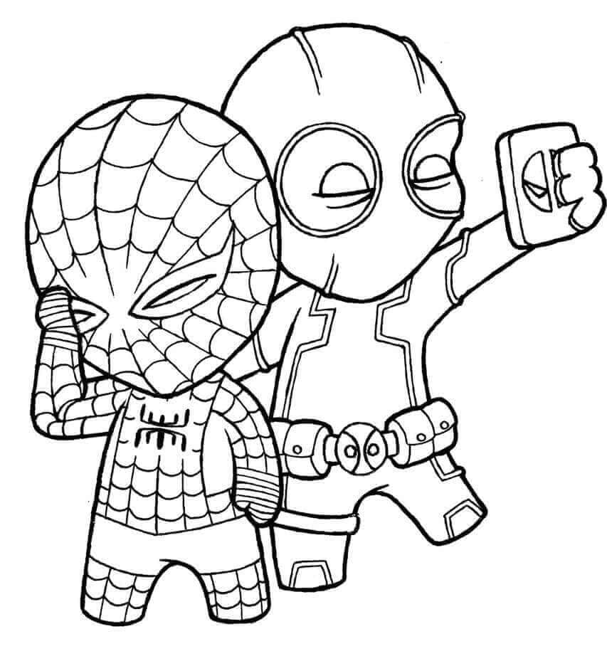 Mewarnai Gambar: Chibi Spiderman dan Deadpool – Mewarnai.Net