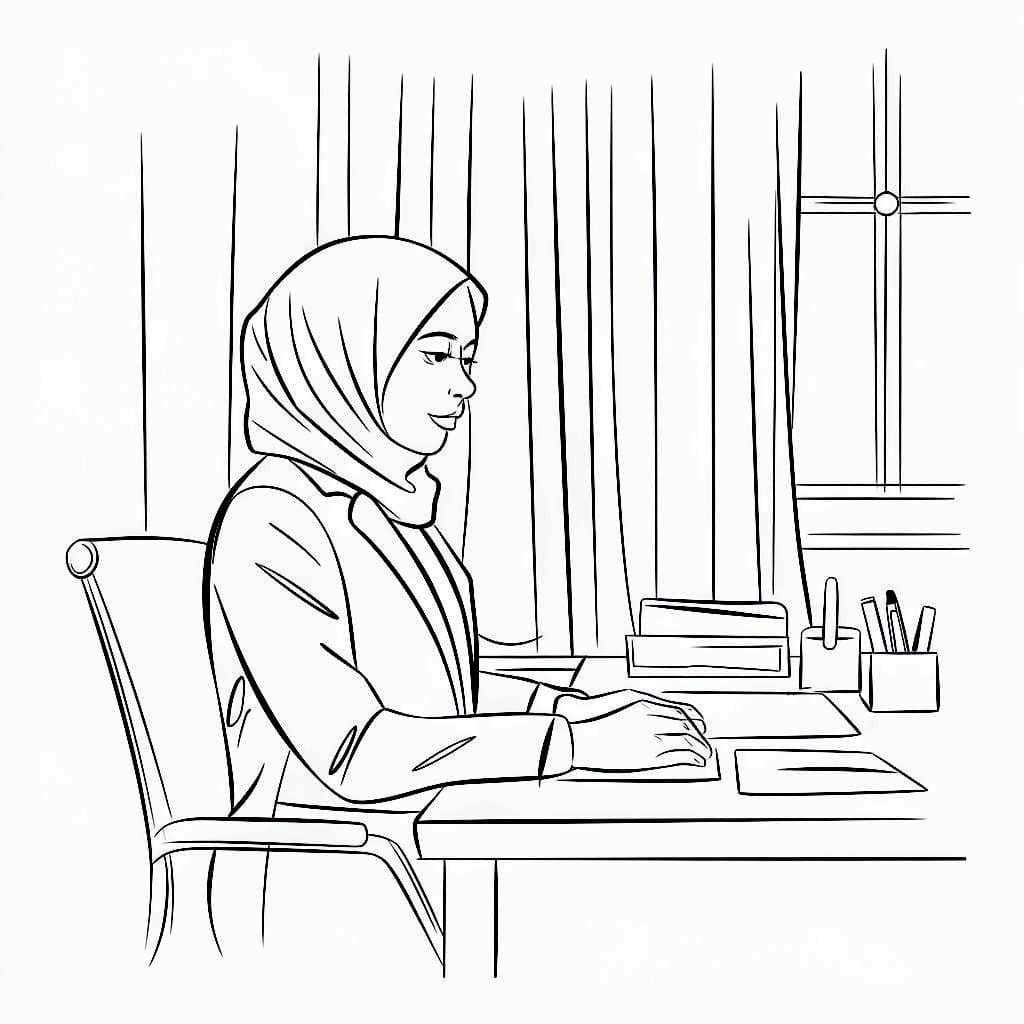 Wanita Berhijab bekerja di atas meja