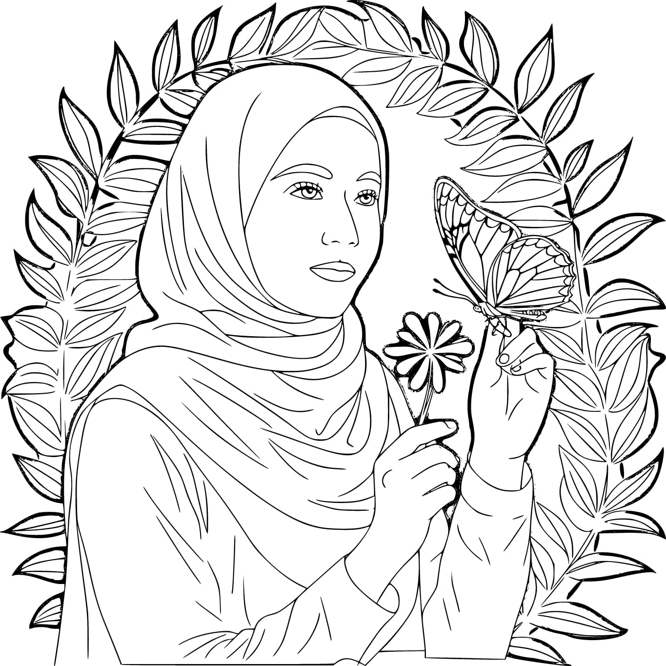 Wanita Berhijab dan kupu-kupu