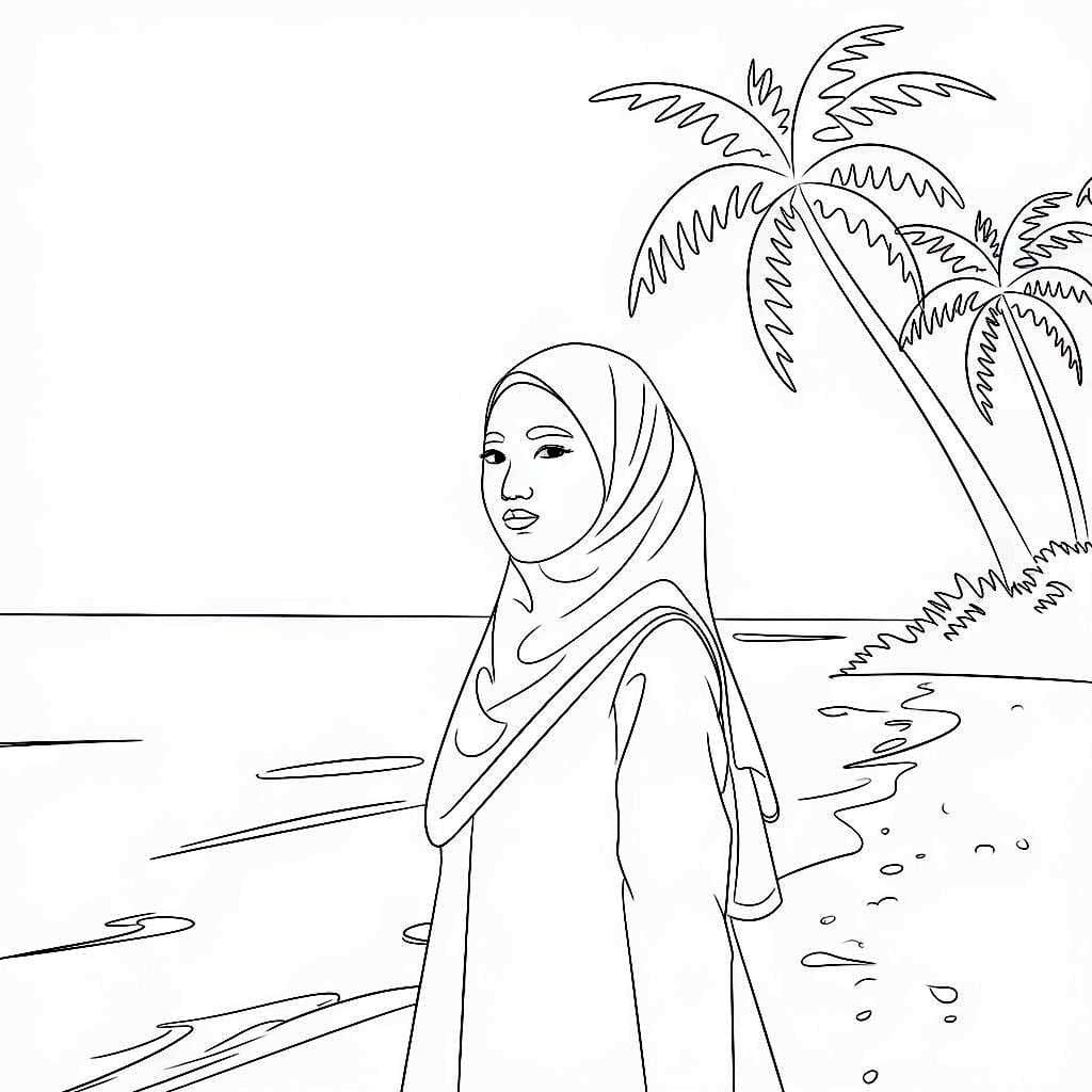 Wanita Berhijab di pantai