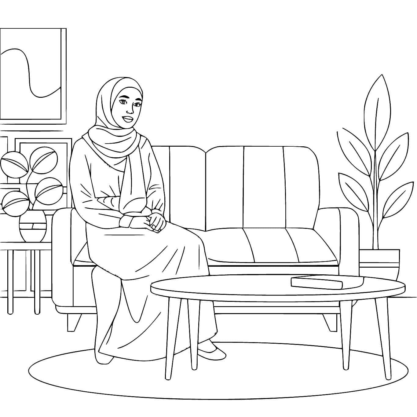 Wanita Berhijab di ruang tamu