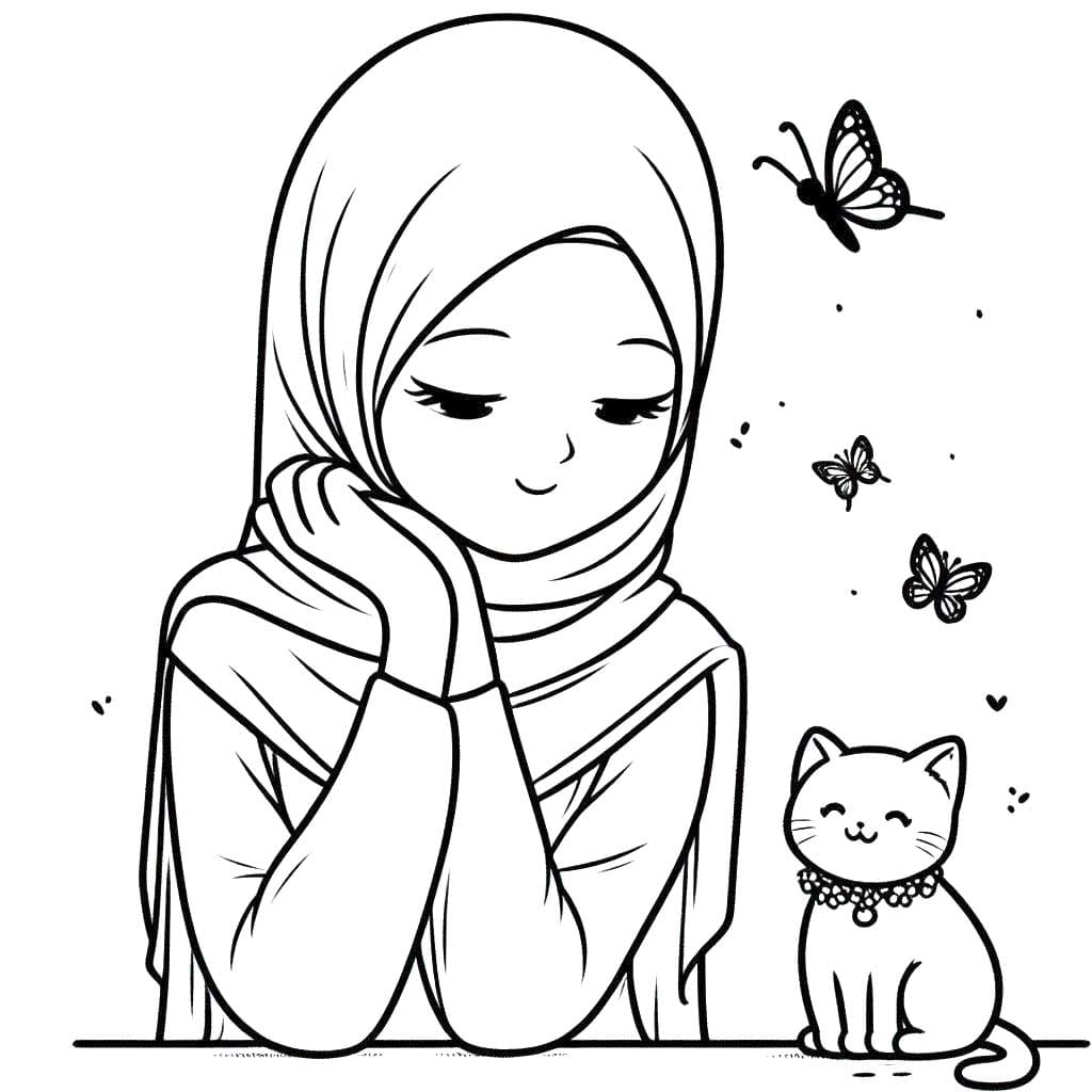 Wanita Berhijab Lucu dengan Kucing