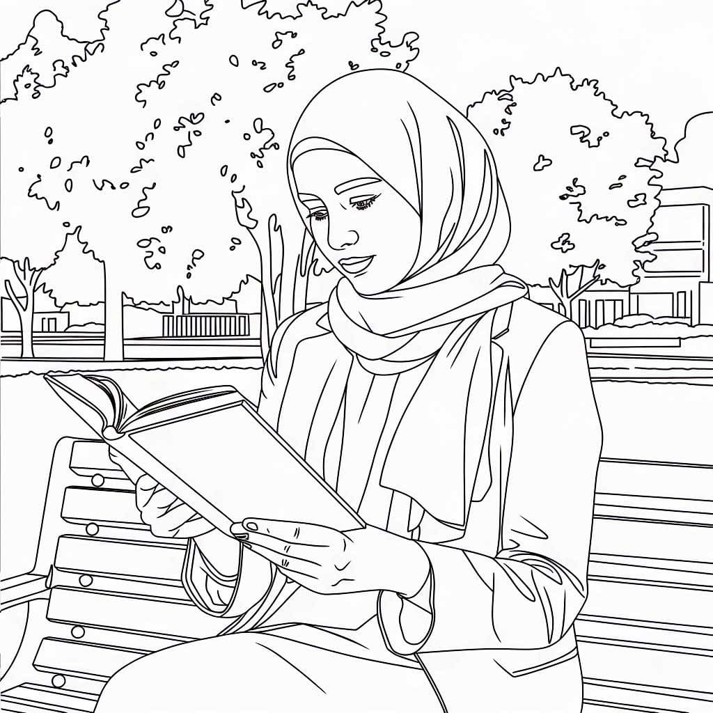 Wanita Berhijab membaca buku di taman