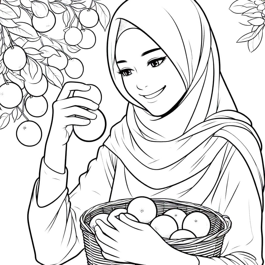 Wanita berhijab memetik jeruk