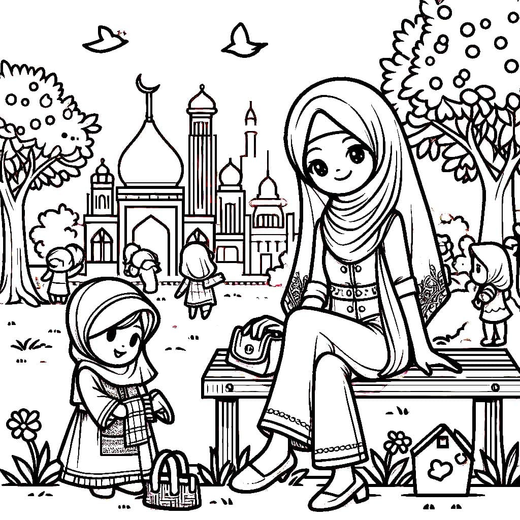 Wanita berhijab sedang bermain di taman
