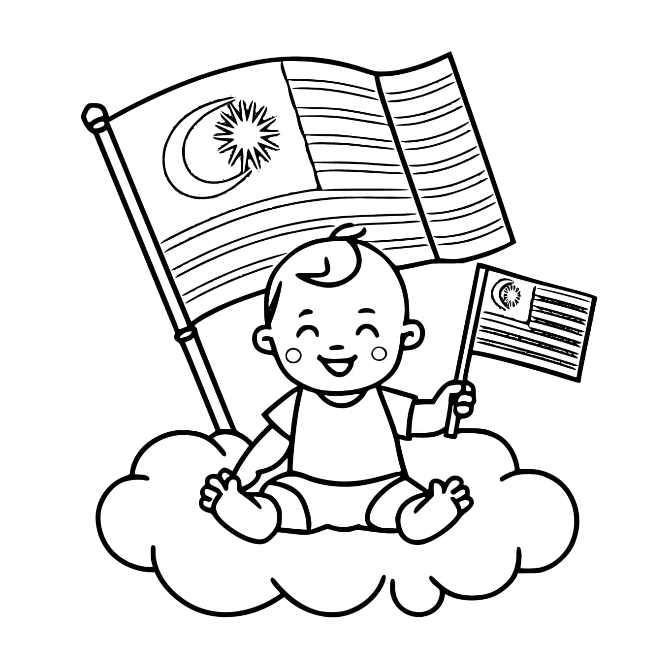 Mewarnai Gambar: Bendera Malaysia dan anak kecil – Mewarnai.Net