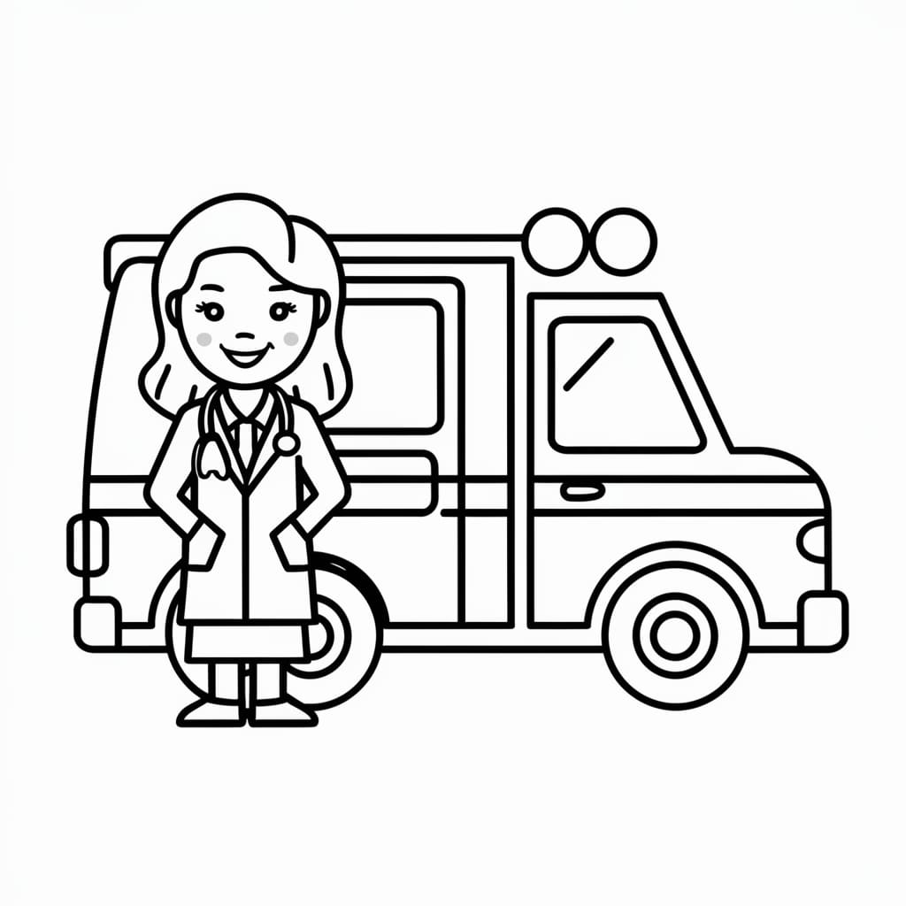 Dokter Perempuan di sebelah ambulans