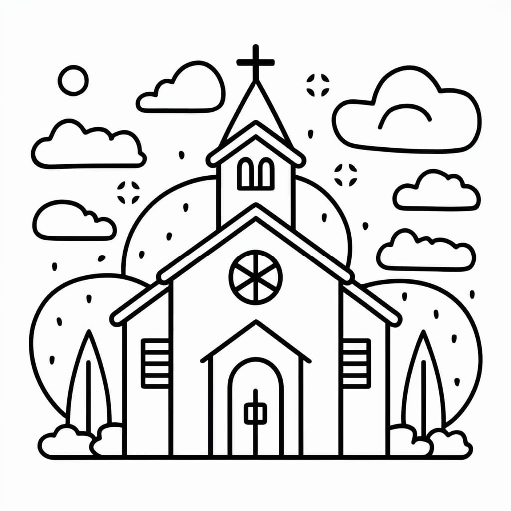 Gereja Kristen mudah dengan awan
