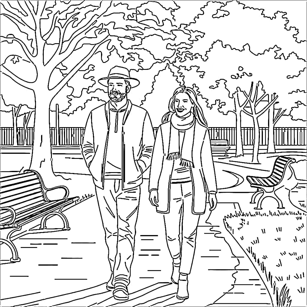 Pasangan Berjalan di Taman Kota