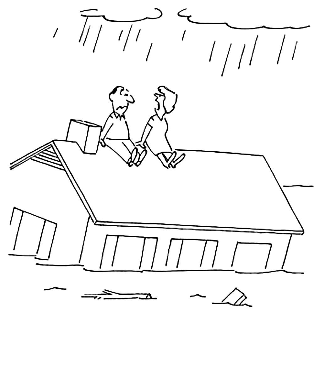 Manusia di atap saat banjir