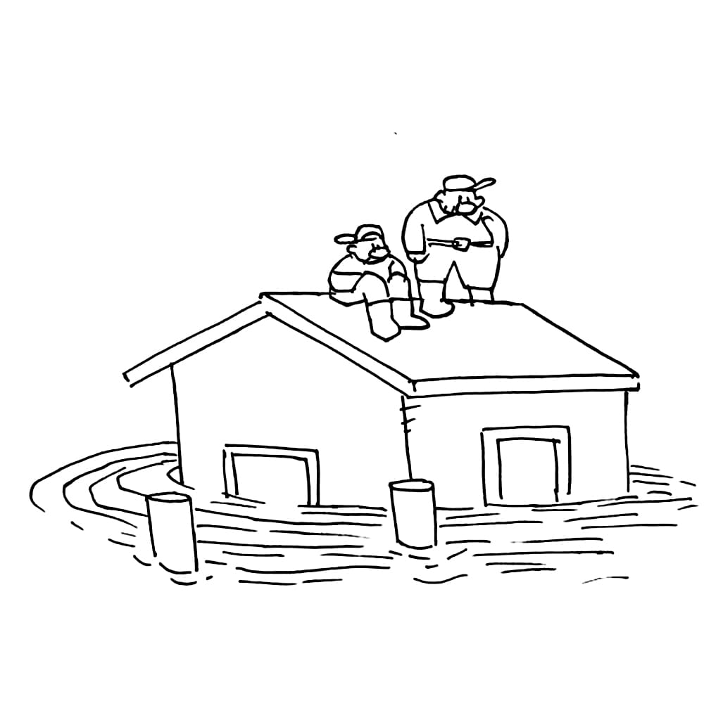 Pria di atap saat banjir