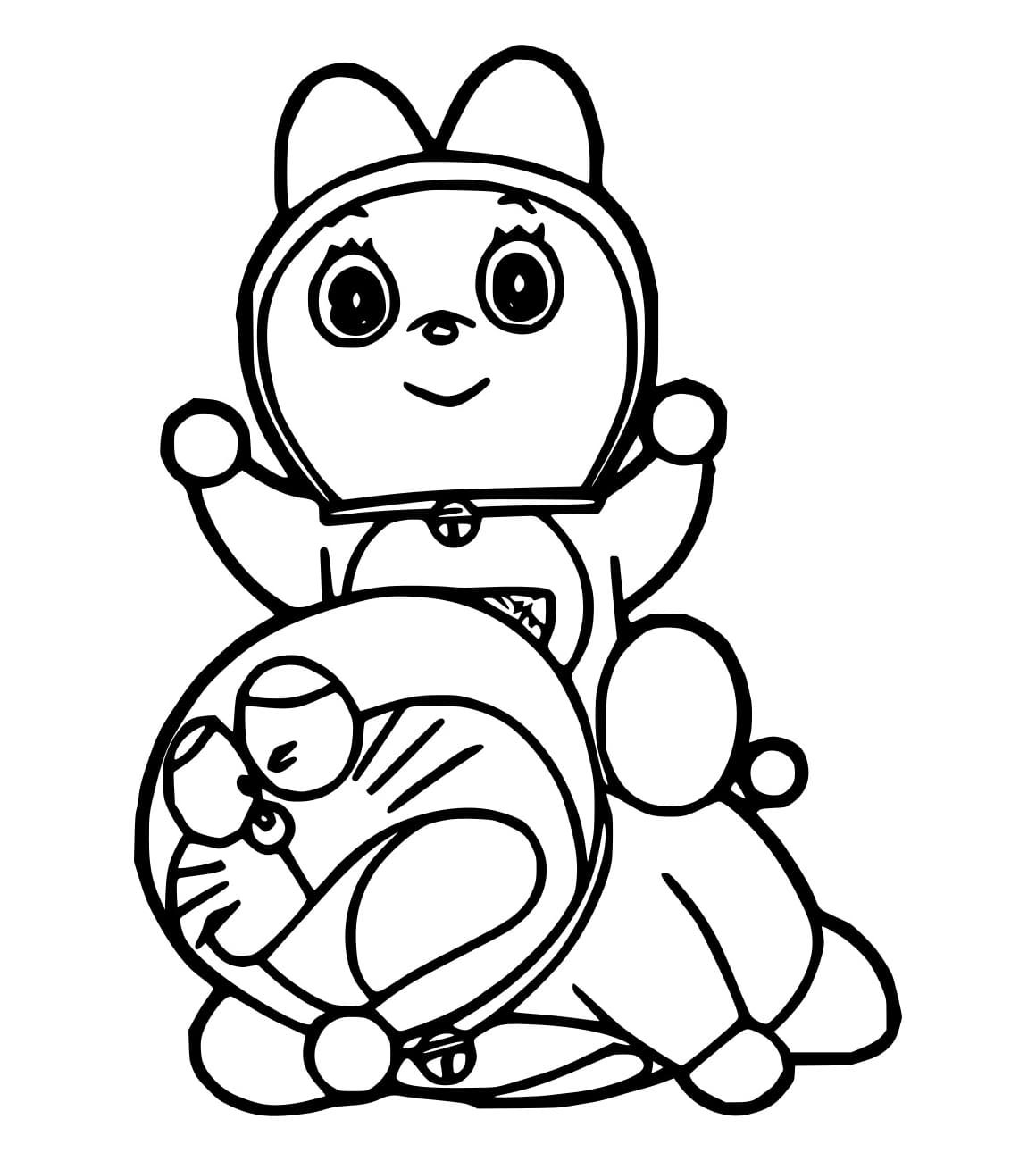 Dorami menunggangi Doraemon