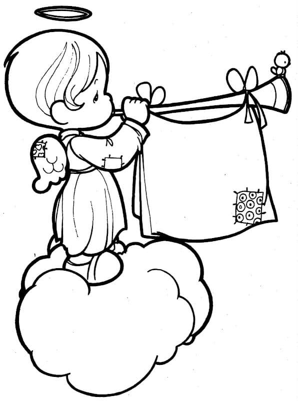 Bayi Malaikat di Awan dengan Terompet