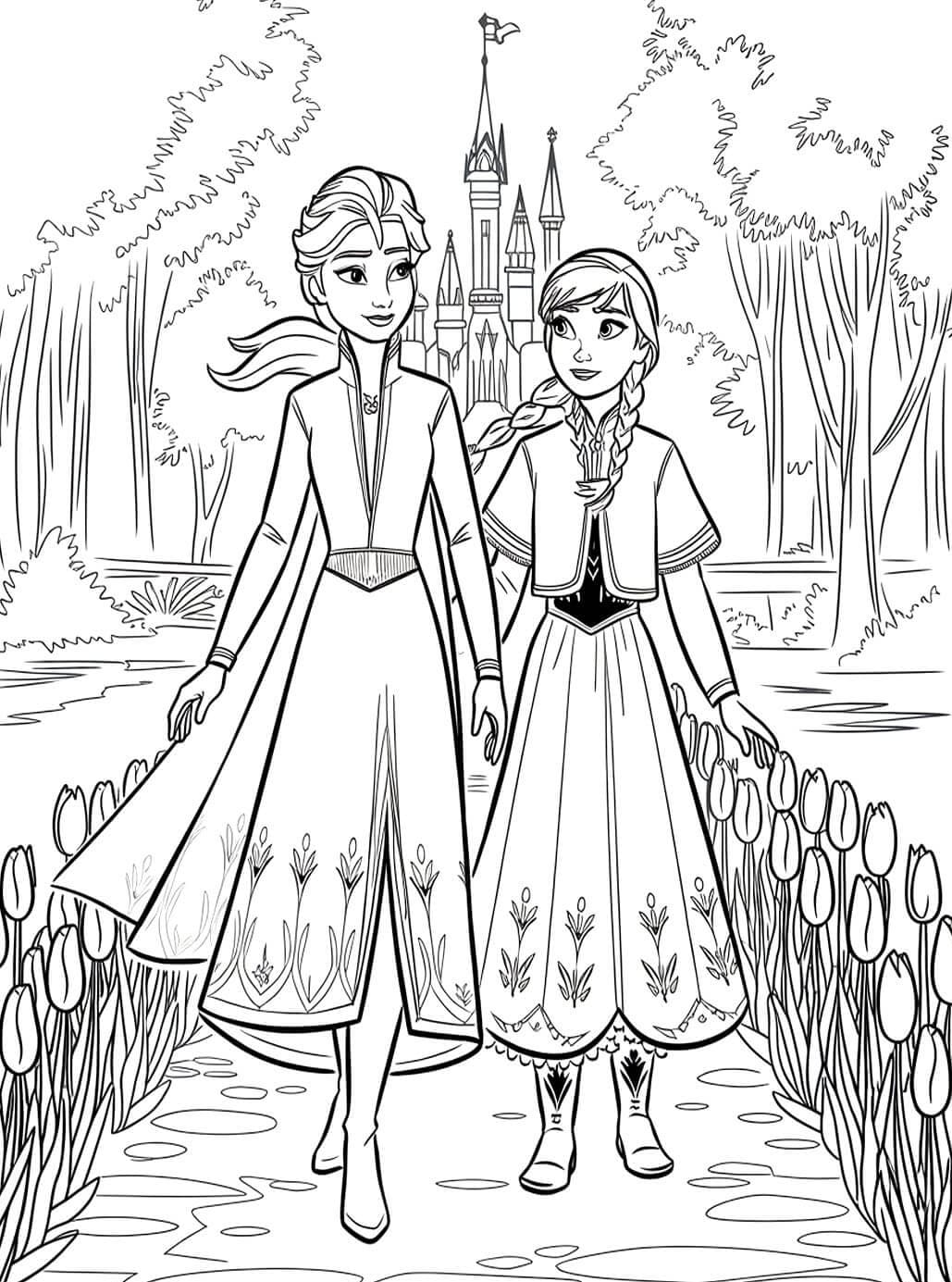 Elsa dan Anna dengan Tulip