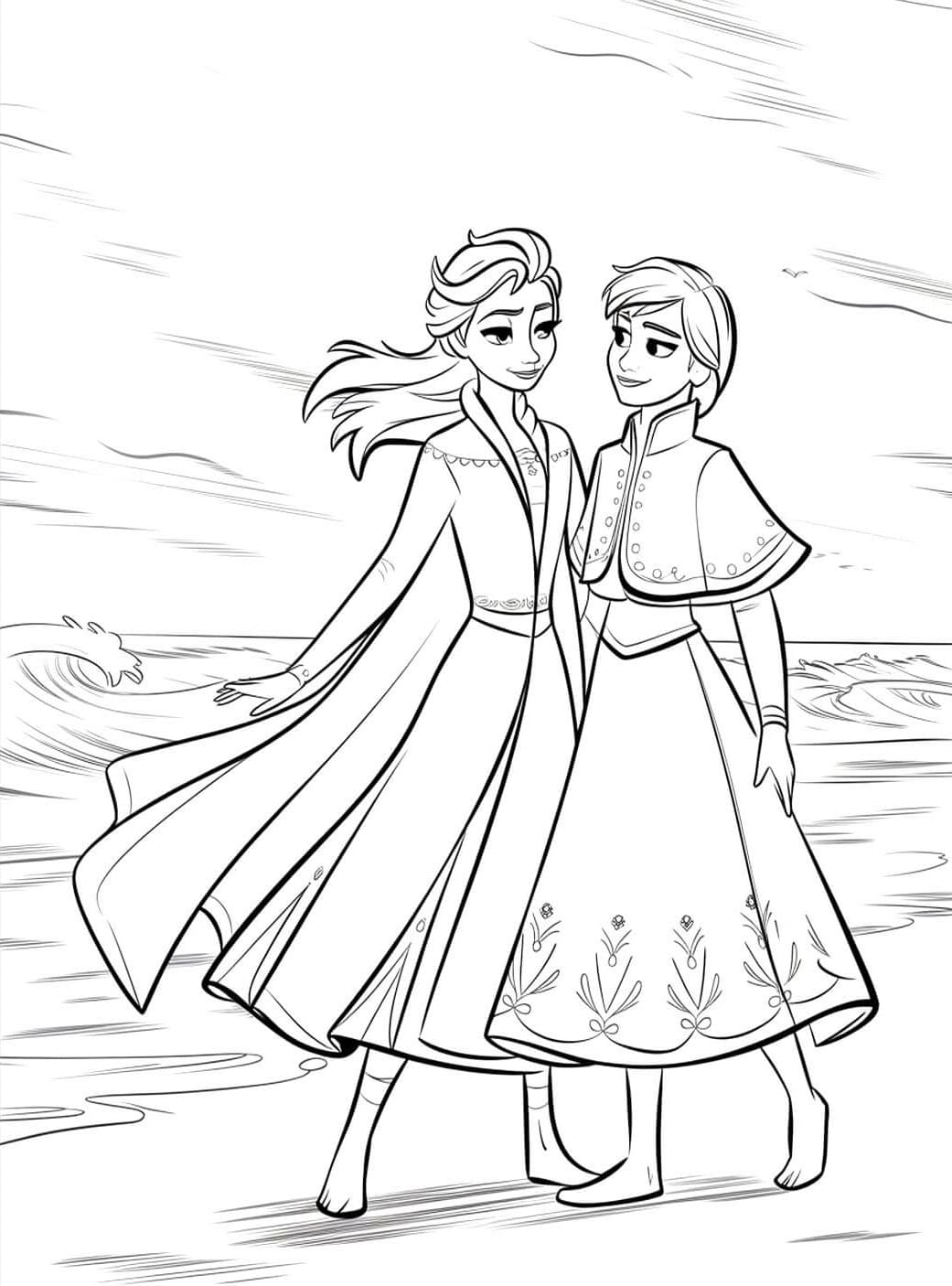 Elsa dan Anna di Pantai
