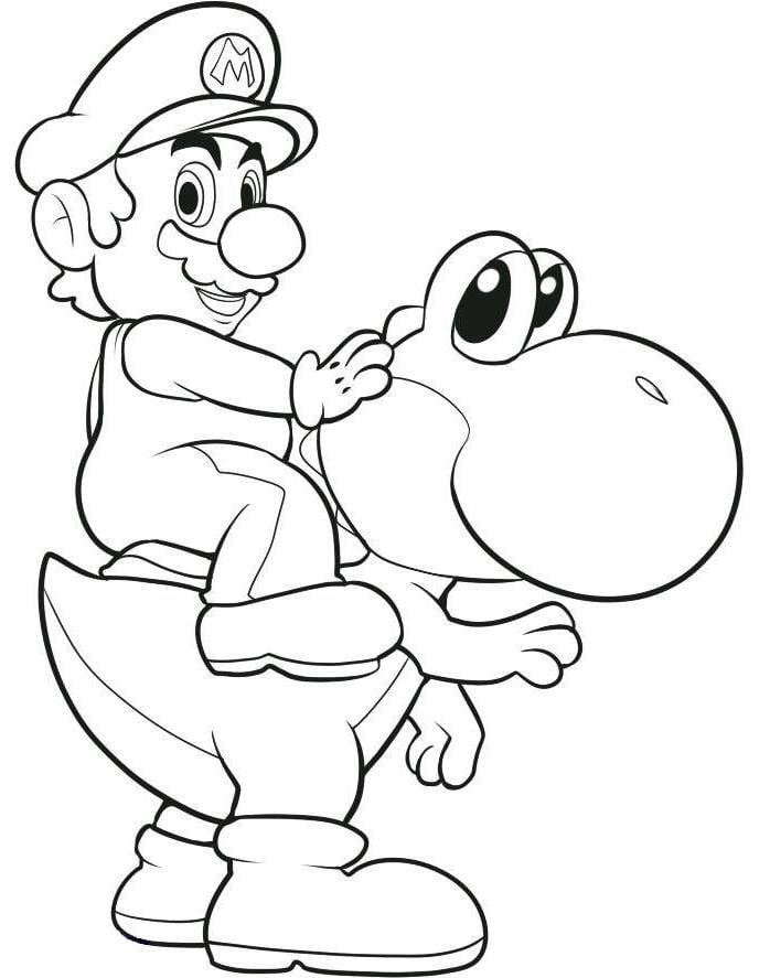 Mario mengendarai Yoshi