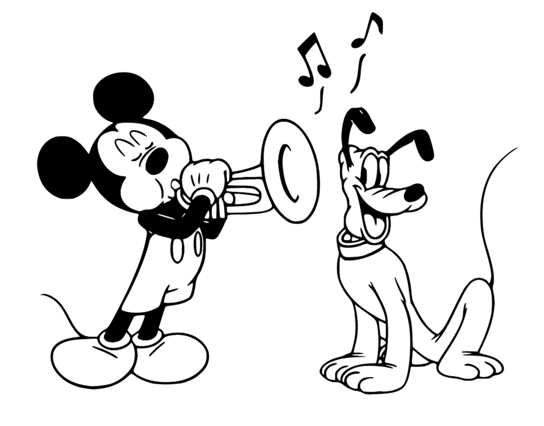 Mickey Memainkan Terompet dengan Pluto