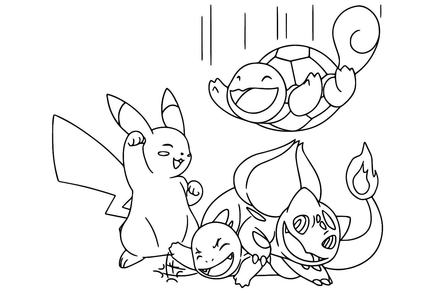 Pikachu dan Squirtle, Charmander, Bulbasaur
