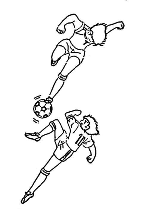 Tsubasa bermain sepak bola