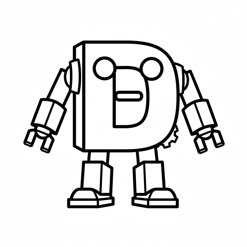 Huruf D bertema robot