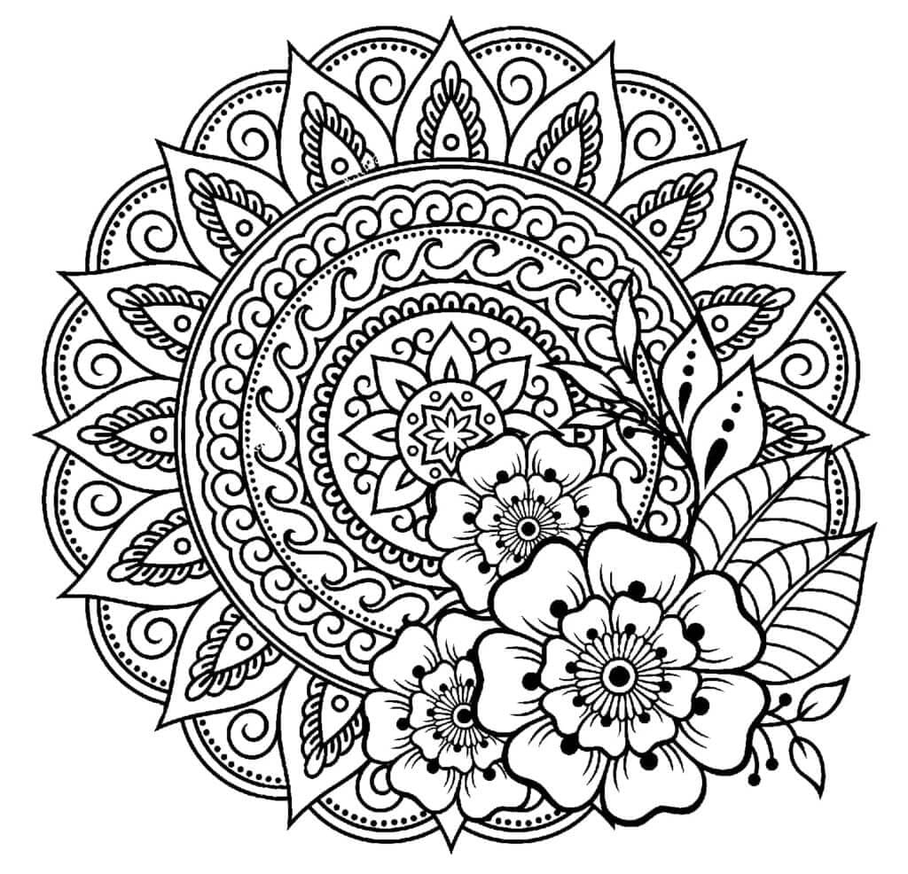 Mandala Bunga dengan Daun