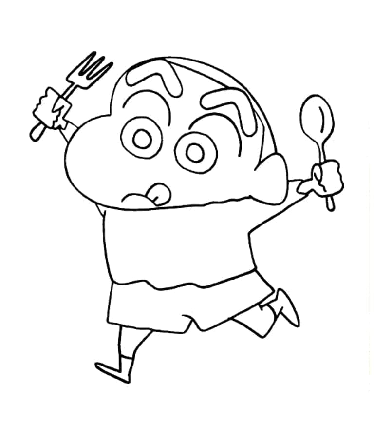 Shin chan dengan Garpu dan Sendok