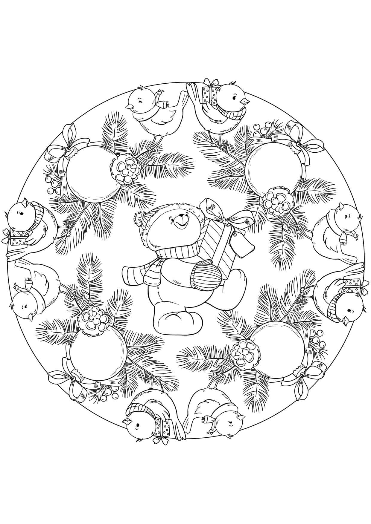 Mandala Natal dengan Boneka Beruang