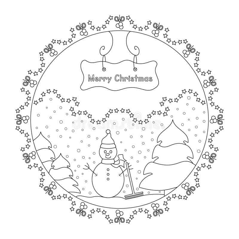 Manusia salju dan pohon di mandala Natal