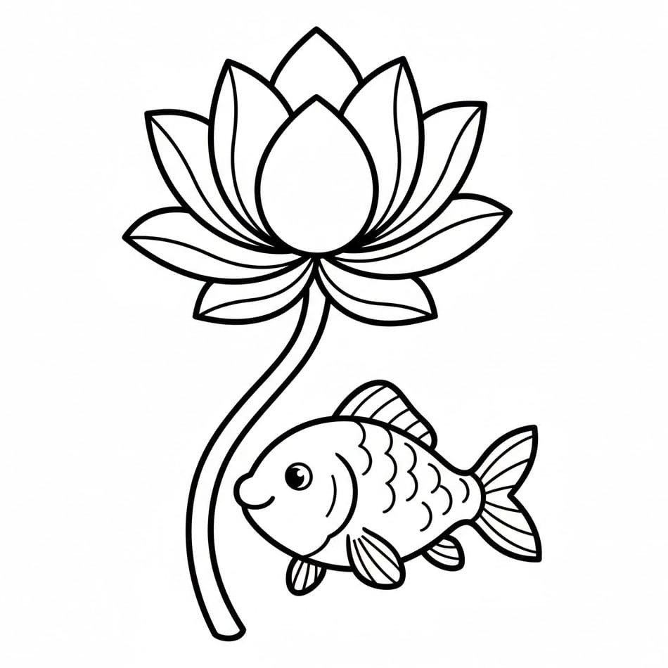 Bunga Teratai dan Ikan