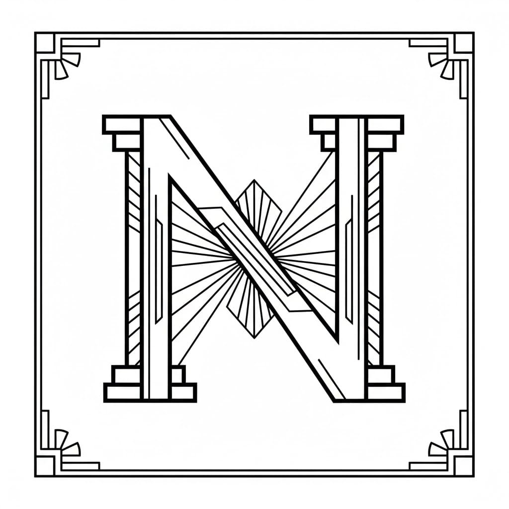 Huruf N art deco